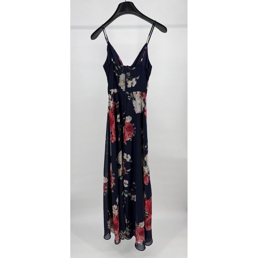 Windsor Navy Floral Maxi Dress V-Neck Wrap Chiffon Rose Print CD24171-1 Small - Picture 5 of 11